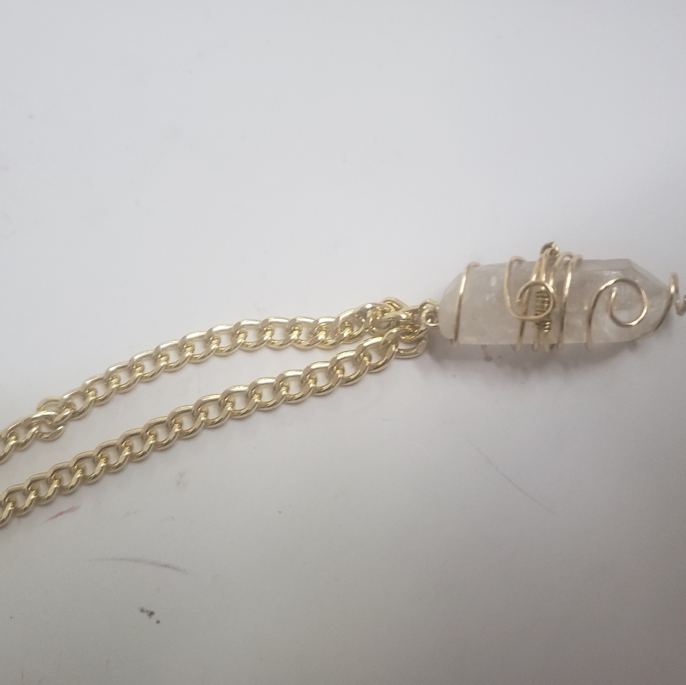 Clear Quartz in Gold plated wire & chain